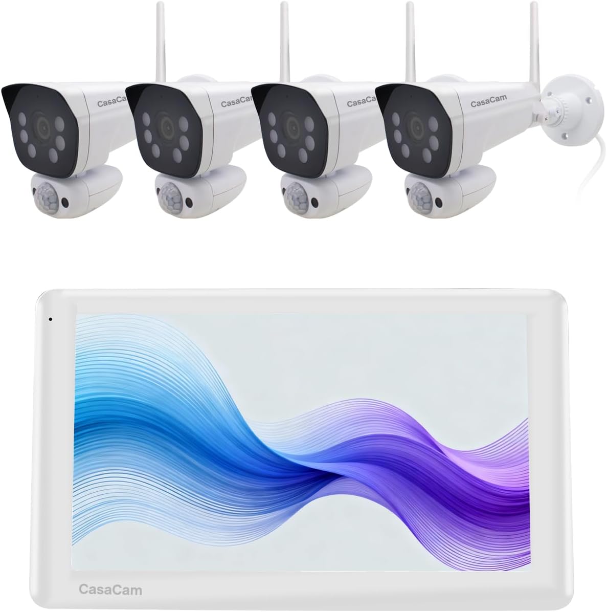 CasaCam GuardianCam Pro | 2K Wireless Security Camera System, 10.1” Touchscreen Monitor & 4 Indoor/Outdoor Cameras | No Monthly Fees, AI Motion Detection, 2-Way Audio, 64GB SD Card Included, VS6104-64