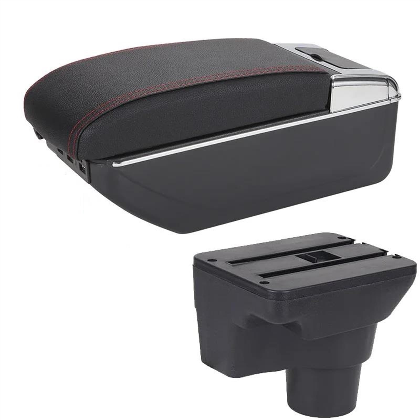 NOHEEU Armrest Box With Multifunctional Support PU Upholstered Car Modification Accessories For Rio 4 X X-Line 2018-2022(A1 Black red 7USB)