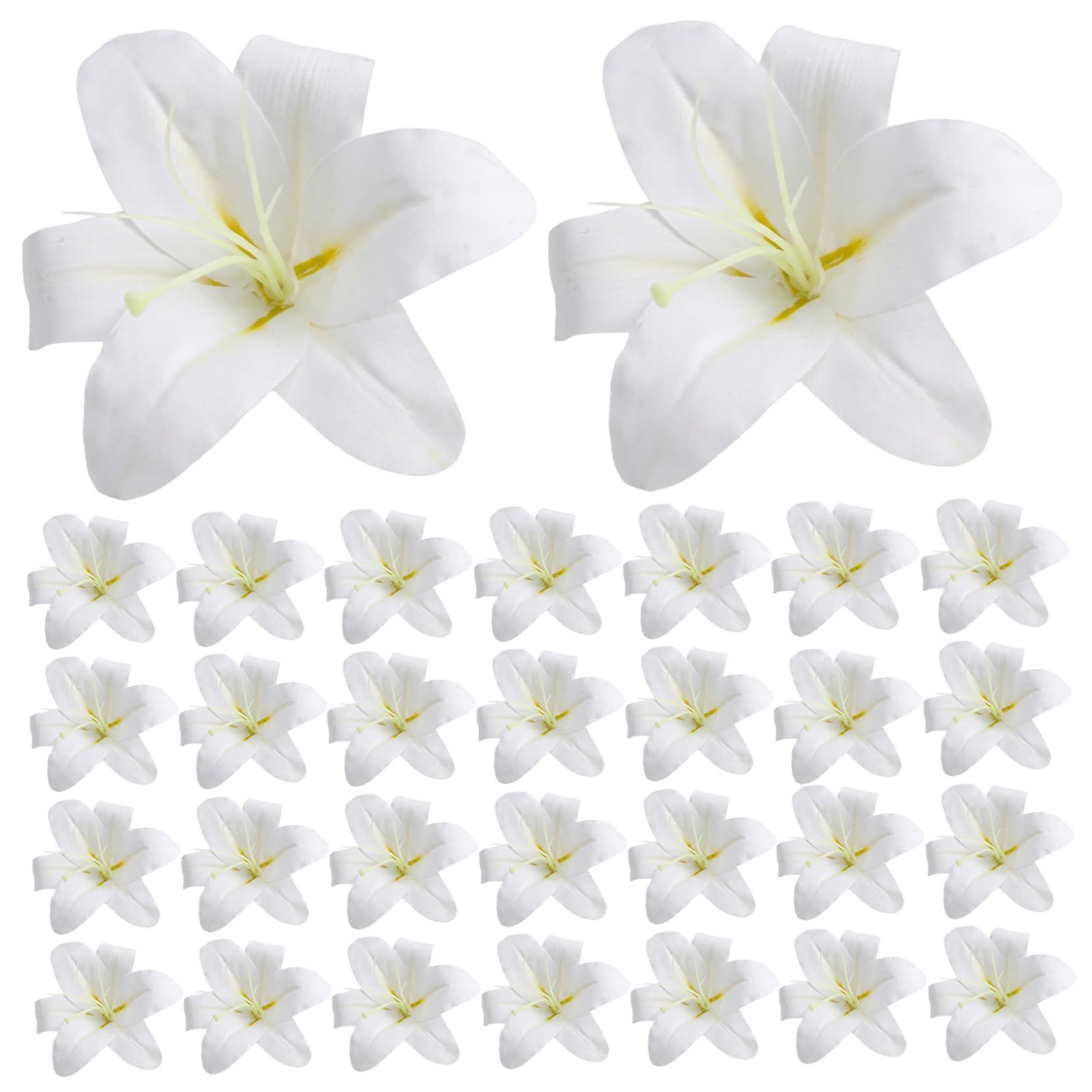 Bonalake 30Pcs Artificial Lilies, 3D Textured Faux Lily Flower Heads with Realistic Details for Wedding Home Floral Decor (White, 6 Inch) Artificial Flower Heads Lilies Flowers