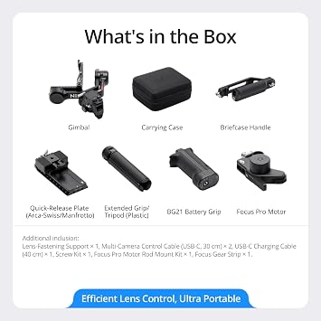 DJI RS 4 Combo - 12 Saat Çalışma Süresi- 3 kg Taşıma Kapesitesi | Focus Pro Motorlu, 2. Nesil Yerel Dikey Çekim, 2 Modlu Anahtar Joystick, Teflon Eksen Kolları, 3kg Yük
