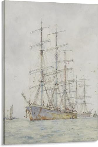 Windjammers at Anchor by Henry Scott Tuke Poster Print Decorative Painting Canvas Wall Art Living Room Posters Bedroom Painting 16x24inch(40x60cm)