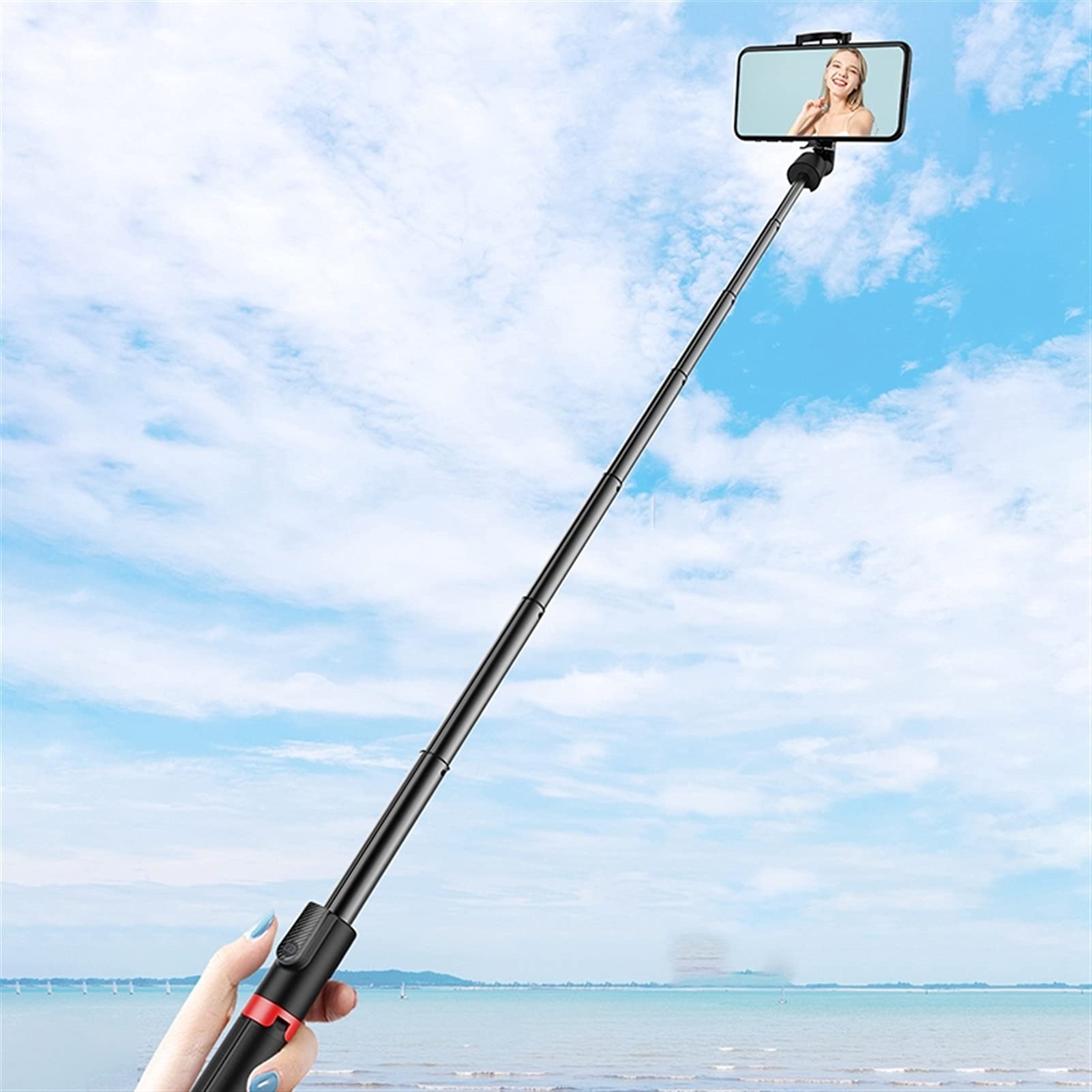 SCRUBY Selfie Stick 130 cm zintegrowany statyw do selfie stick pilot Bluetooth dla twórców filmów YouTube i studia makijażu na żywo
