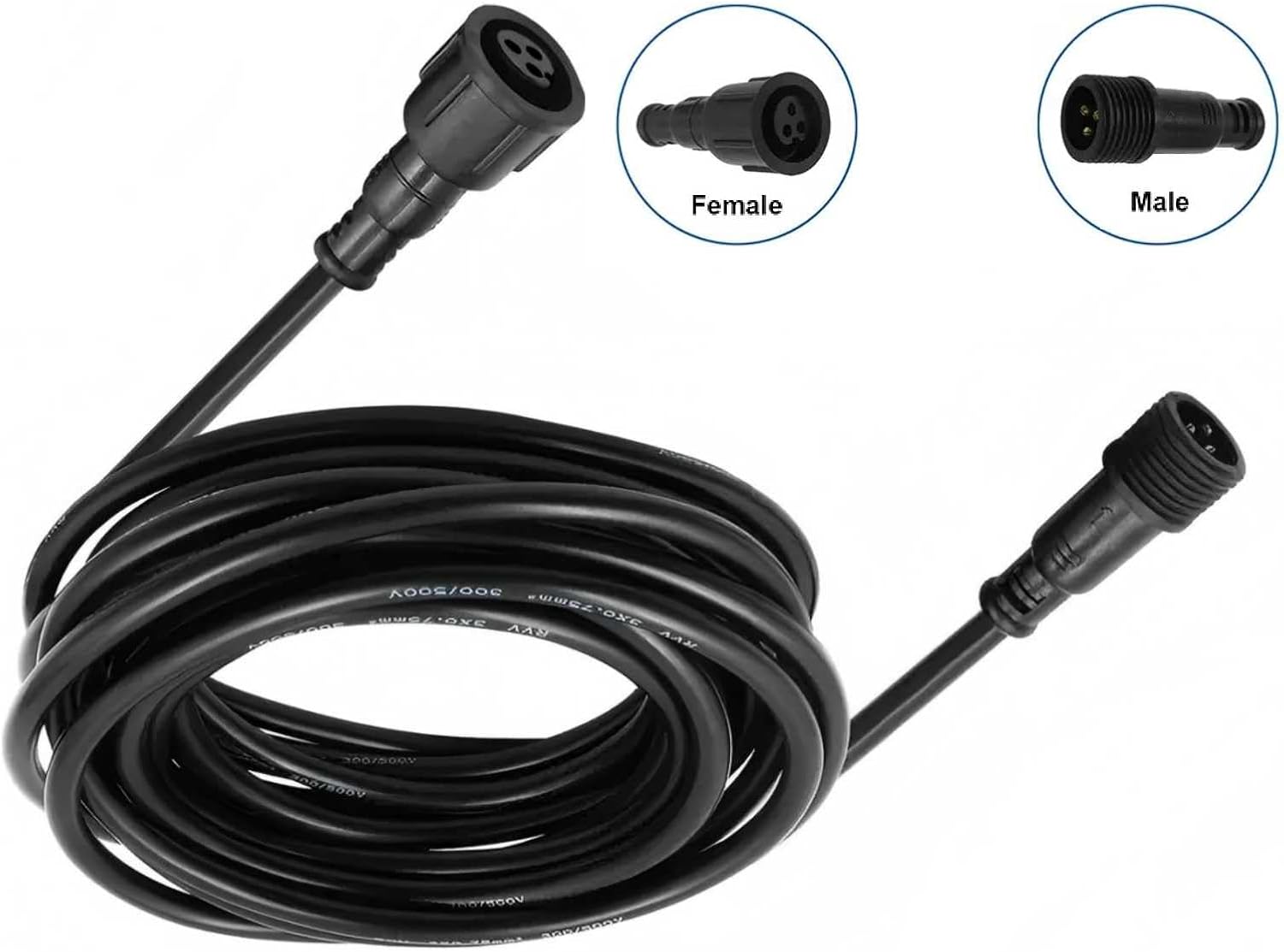 2PCS-3Pin xConnect Extension Cable, with Male and Female LED Connector， X-Connector Waterproof Extension Cable Wire，IP67 for WS2811 Flood Light/LED Strip Lights. (X-1M-2PCS)