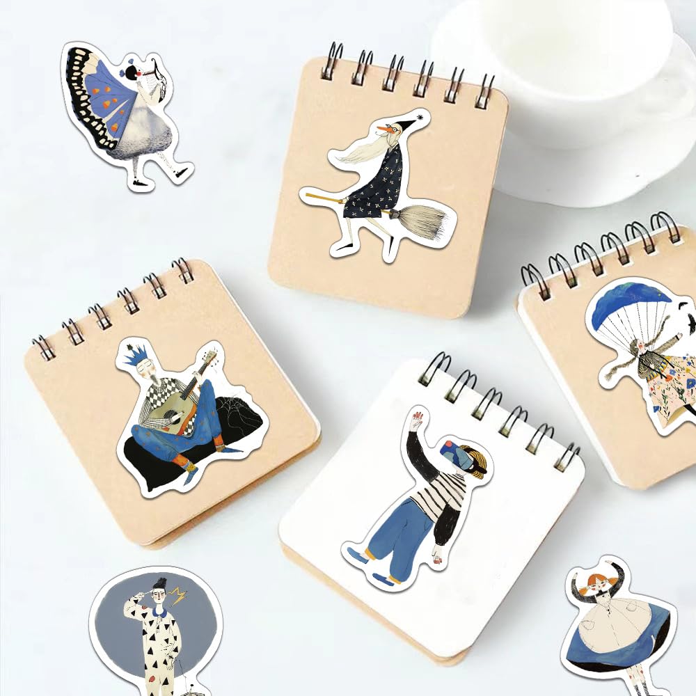 50Pcs Blue Aesthetic Stickers Pack - Vintage Fantasy Decals For Laptop, Water Bottle & Journals
