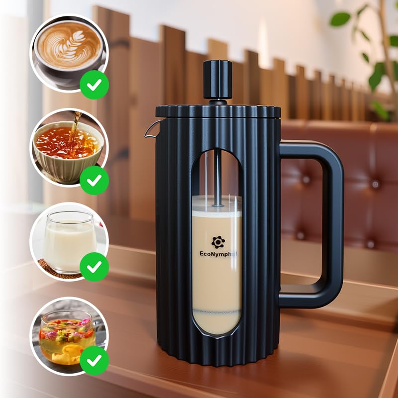 EcoNymphal French Press 350ml (3 Tassen) - Kaffeepresse aus heißfestem Glas mit Edelstahlfilter - Für Kaffee & Cold Brew - Spülmaschinengeeignet, BPA-Frei 6