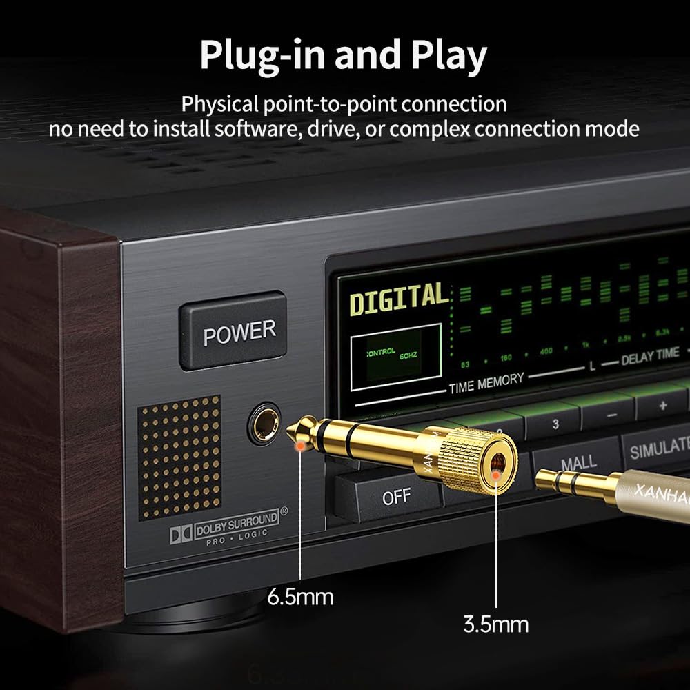 1/4 cala 6,35 mm męski na 1/8 cala 3,5 mm żeński TRS Stereo Audio Jack ćwierć cala do słuchawek Aux adapter do kabla Aux, wzmacniacza gitarowego, głośnika itp. (2 sztuki)