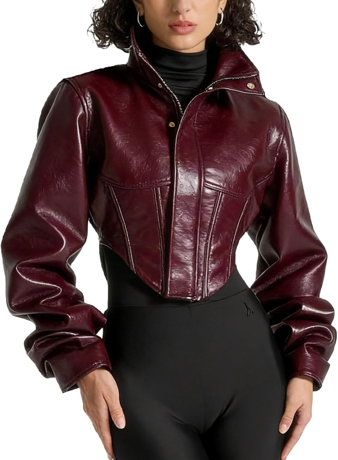 Women Faux Leather Jacket Retro Zip Up Motorcycle Long Sleeve Crop Bomber Jacket Y2K Irregular Leather Coat Streetwear