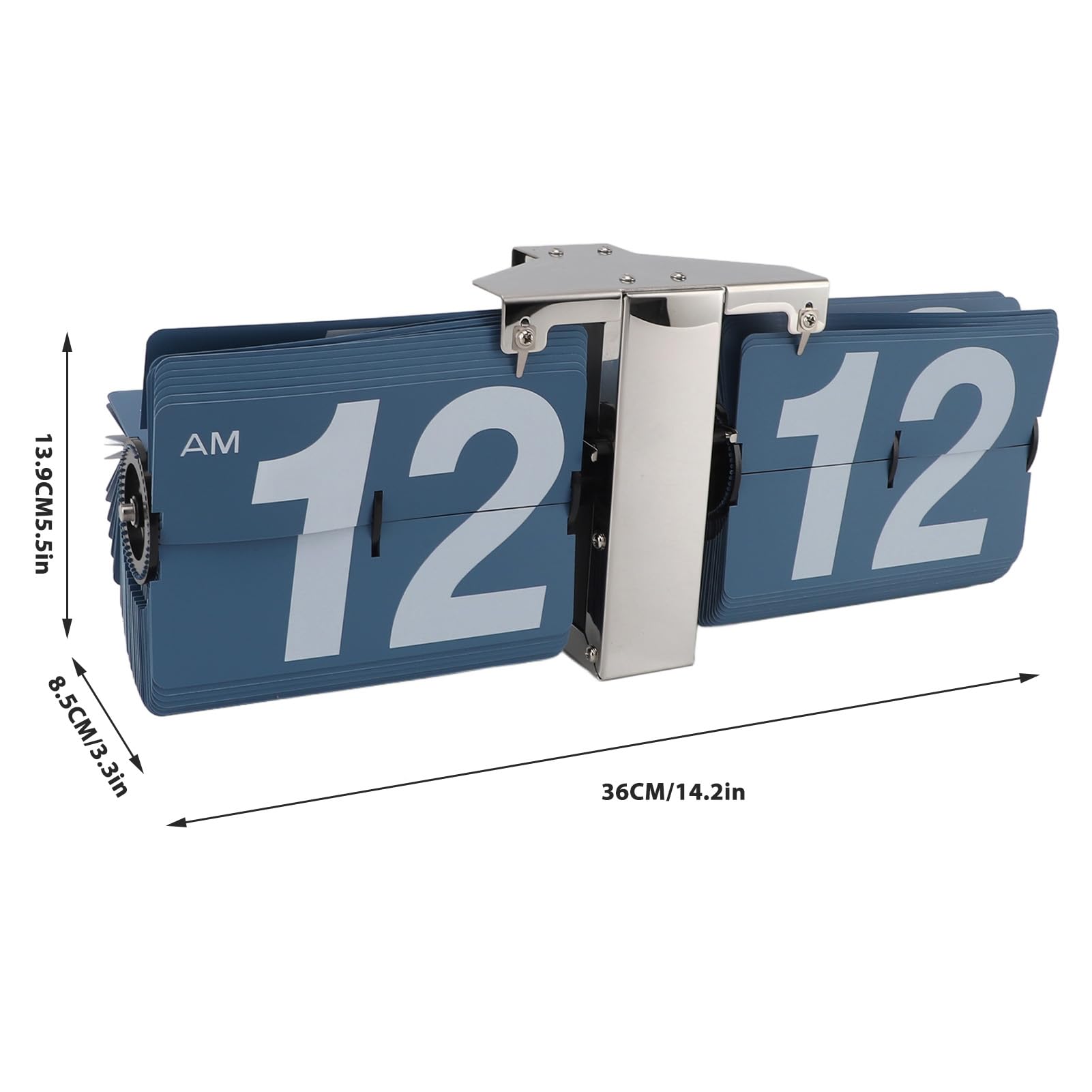 Automatische Flip -Uhr -Mechanik Retro Digital Flip Down Takt Batterie Easy Lesen Sie große Zahlen Schreibtisch Wand Hanging Edelstahl PVC Wohnzimmer Büro Studie (Silberständer und Blue Flip)