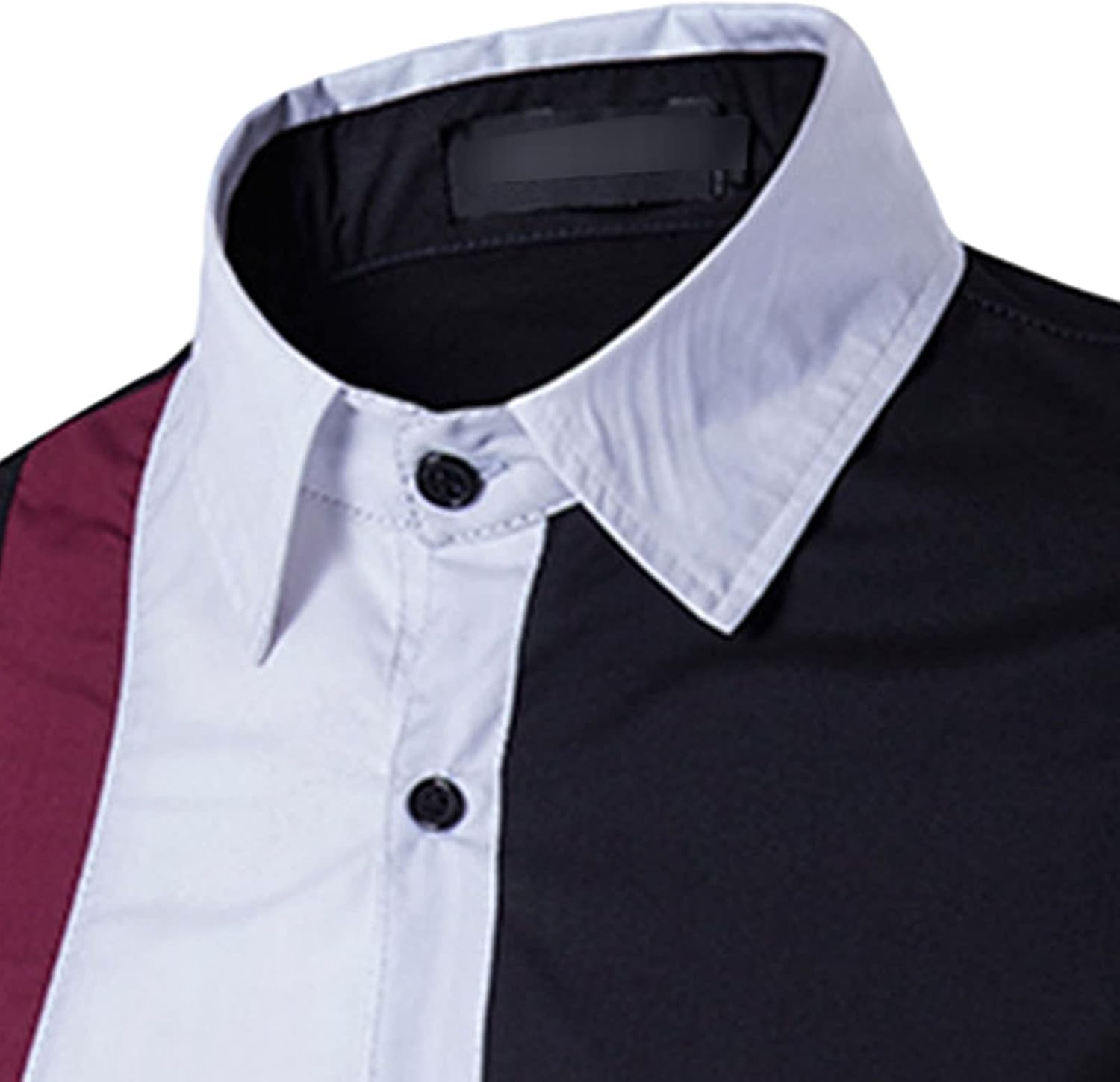 Men Fit Button Up Dress Shirt Stitching Slim Collar Long Sleeve Shirt Block Color Stylish Casual Business Shirt