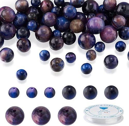 KISSITTY 100 cuentas naturales de ojo de tigre de galaxia natural de 0.256in, 0.315in, 0.394in, cuentas de espacio sueltas para hacer joyas con 1