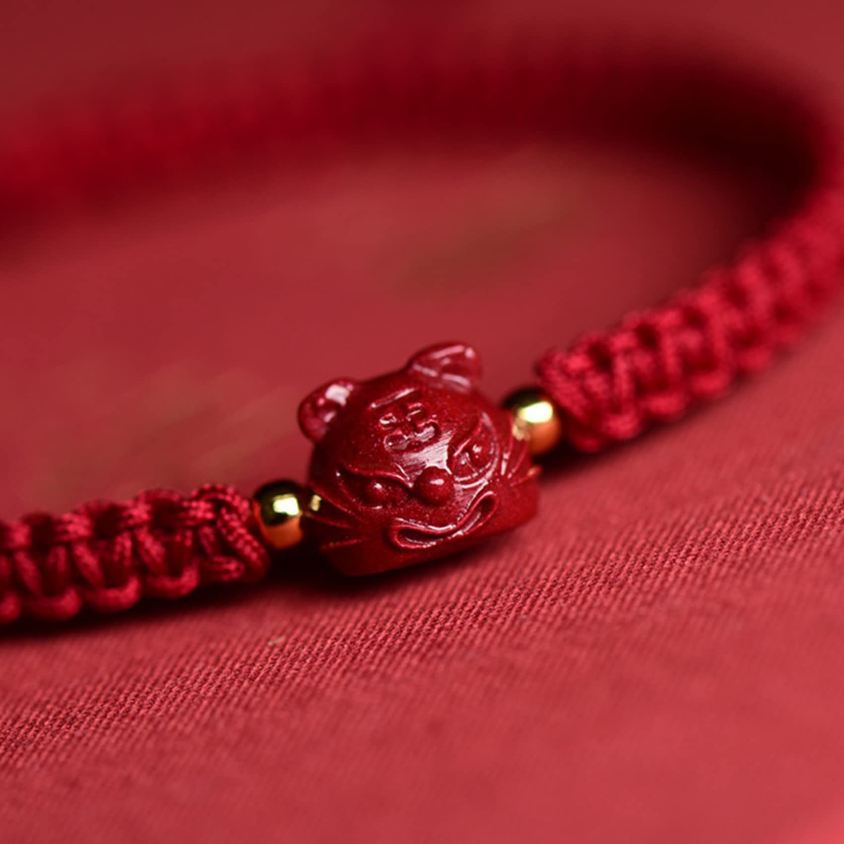 Pulsera de Cristal, 2 Pulseras de Hilo Rojo con talismán cinabrio, Pulsera roja for protección Ajustable
