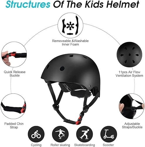 Miniatura 10 de ZLEIOUY Casco ajustable para niños, casco de patineta para niños de 2 a 3 a 5 a 8 a 14 años, casco de seguridad multideportivo para ciclismo,