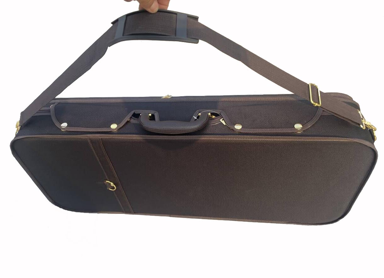 Vetimobato Verstellbarer Doppel-Geigenkoffer für 2 Violinen oder 1 Violine und 1 Bratsche mit 4 Bogenhaltern, 2 Rückengurten und Hartschalen-Rucksack (schwarze Stoffoberfläche, Notentasche für 2