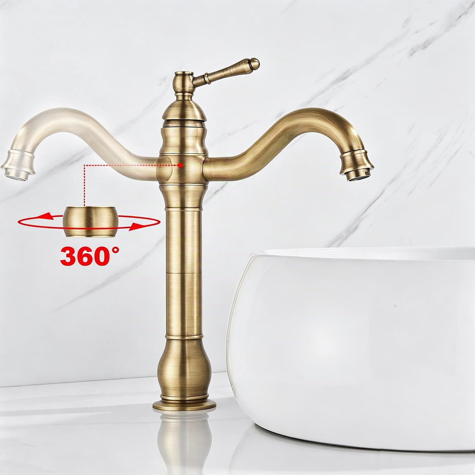 Rozin Robinet de lavabo à bec pivotant en laiton chromé poli pour eau chaude et froide