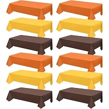 CIEOVO 12 Pcs Plastic Tablecloths, Disposable Rectangle Yellow Orange Brown 54 x 108 Inch Waterproof Table Covers for Fall Harvest Thanksgiving Day Family Birthday Baby Shower Party Decorations