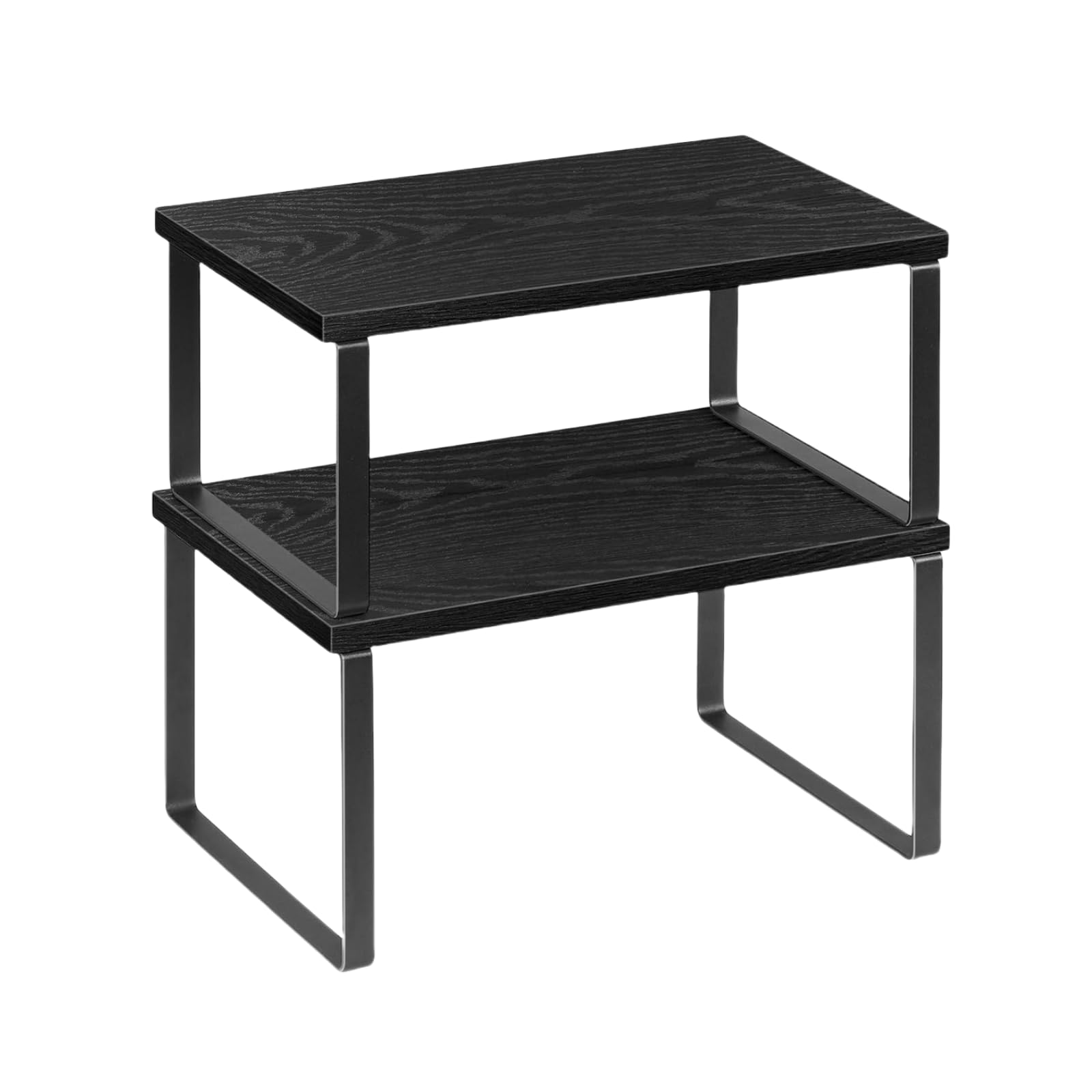 HAITRAL Expandable and Stackable Shelf Organizer Set of 2 Metal and Wood Shelves for Cupboard, Countertop Cabinet, Pantry, Bathroom, Black