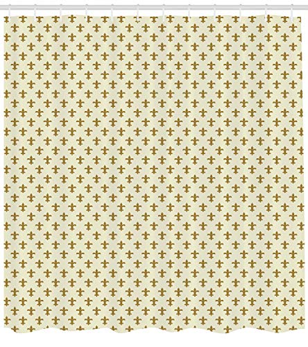 ABAKUHAUS rétro Rideau de Douche, Fleur de la Conception Lily, Tissu Ensemble de Décor de Salle de Bain avec Crochets, 175 cm x 180 cm, Crème et Jaune – vue 2