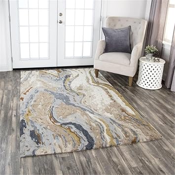 Rizzy Home Alora Decor Flare 5' x 8' Beige/Blue/Grey/Taupe/Gold Hand-Tufted Area Rug