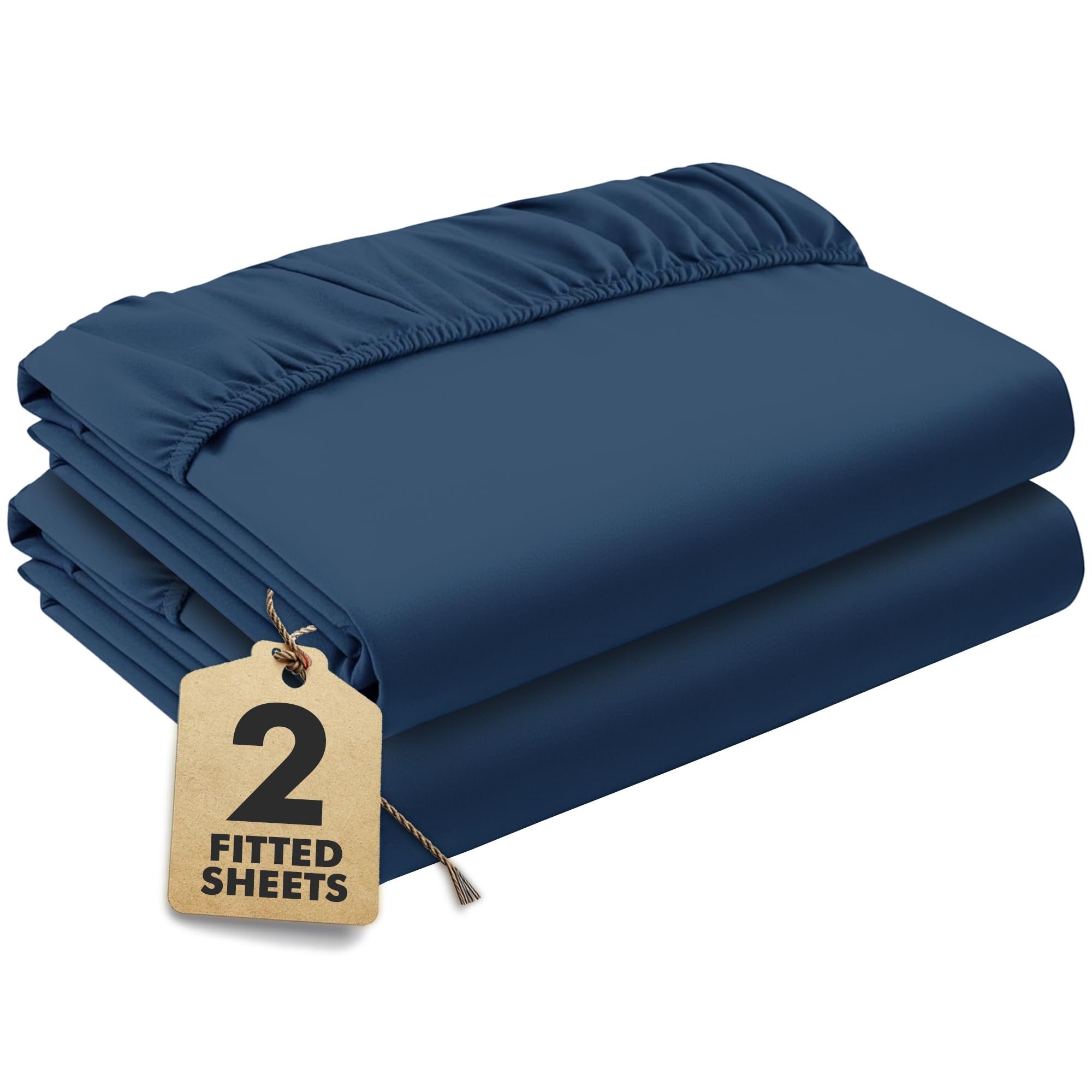 Dark Blue Fitted Sheet Super King Beds (180×200 cm, Deep 35 cm) – Pack of 2 Soft Microfibre Elasticated Cover – Breathable, Durable & Easy Care Bottom Sheet