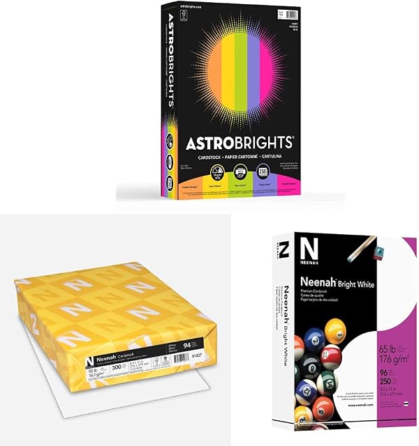 Astrobrights Colored Cardstock, 250 Sheets & Cardstock, 8.5" x 11", 90 lb/163 gsm, White, 94 Brightness, 300 Sheets (91437) & Premium Cardstock, 8.5" x 11", 65 lb/176 gsm, Bright White, 250 Sheets