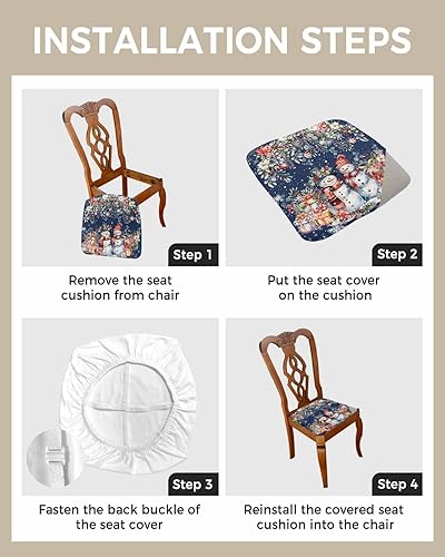 Miniatura 10 de Juego de 4 fundas de asiento elásticas para sillas de comedor con diseño de bolas de Navidad, fundas de cojín para cocina, restaurante, oficina,