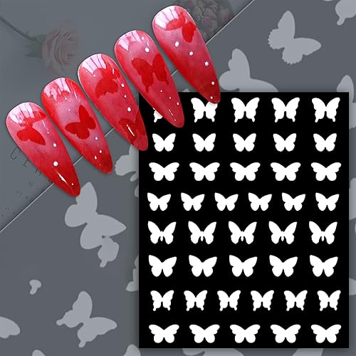 Miniatura 8 de JERCLITY 6 hojas de plantillas de aerógrafo, calcomanías de uñas para arte de uñas, autoadhesivas, estrellas, mariposa, punta francesa, corazón,