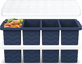Doasuwish Silicone Freezer Tray for Soup with Lid – 1-Cup Soup Container Cube Style Ice Cube Trays for Freezer, Meal Prep & Food Storage, Freeze 250mL/125mL Portions – 2 Pack