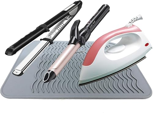 Miniatura 2 de Alfombrilla grande resistente al calor para rizadores, alisadores de pelo, planchas y herramientas de peinado de 11 x 7.5 pulgadas, gris