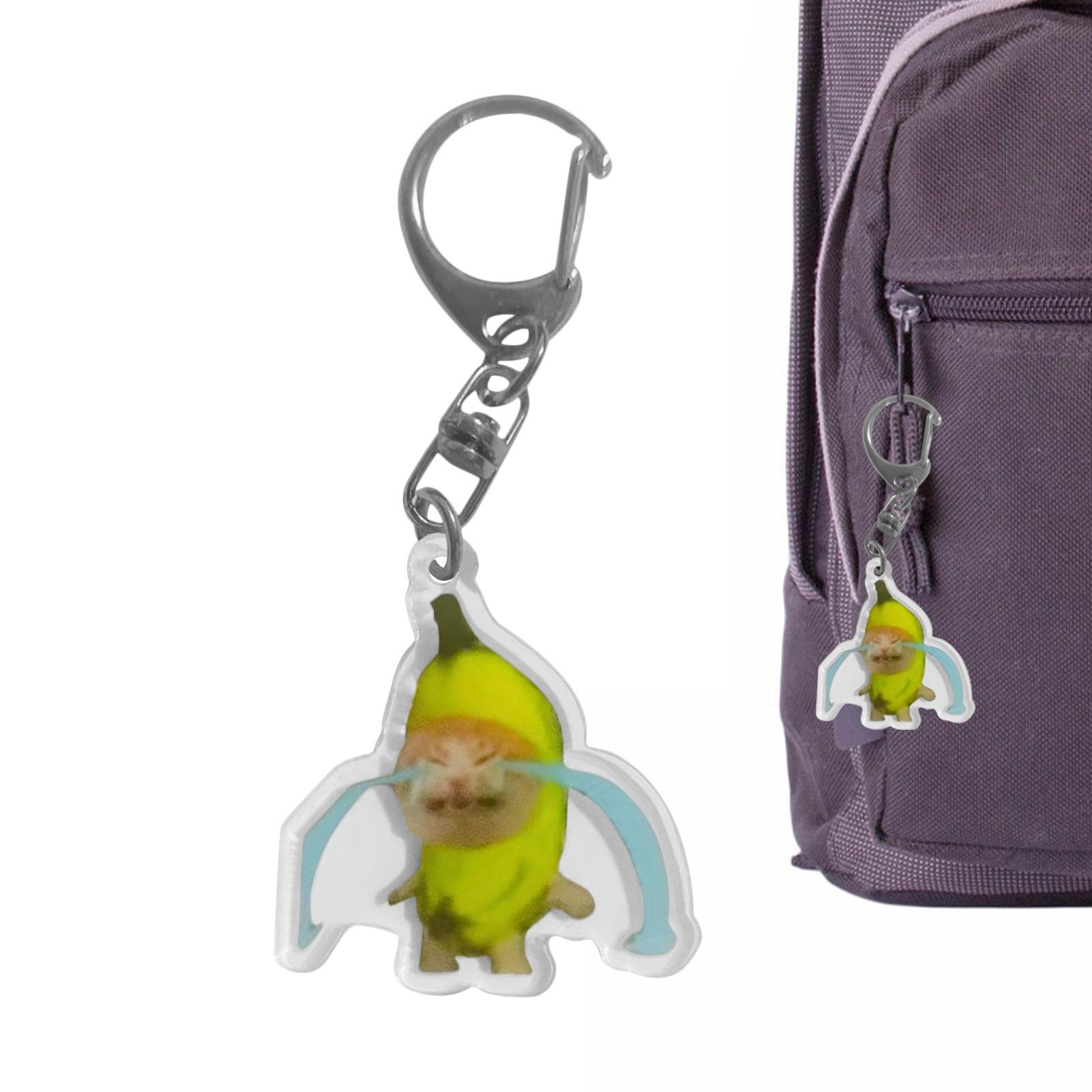Veeteah Crying Banana Cat 3.5Cm Cat Key Chain - Unique Cute Crying Sounds Making Key Tags,2D Banana Cat Key Chain With Lanyard For Wallet Purse Backpacks Hand Bags, Acrylic Ornaments