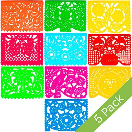 Large Plastic Papel Picado Banner - 15 Feet Long - Two Designs To Choose From (5 Pack, All Occasions) #TOP3