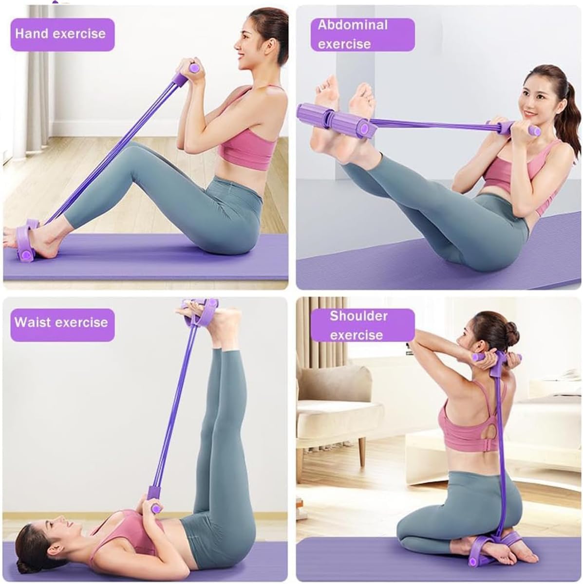 6-Tube Pedal Resistance Band, Premium Elastic Tension Rope for Full Body Workout, Natural Latex Fitness Bands for Strength Training,Yoga Stretching Slimming Training, Home Gym Exercise Equipment - Image 4