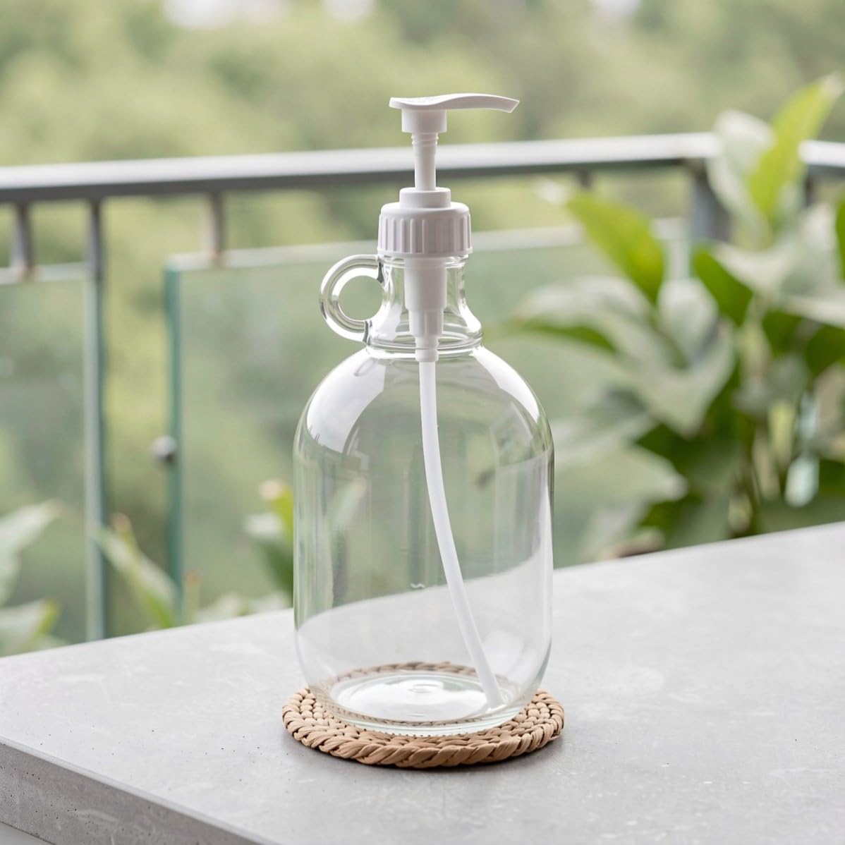 Glass Pump Dispenser Bottle 2kg for Laundry Detergent, White