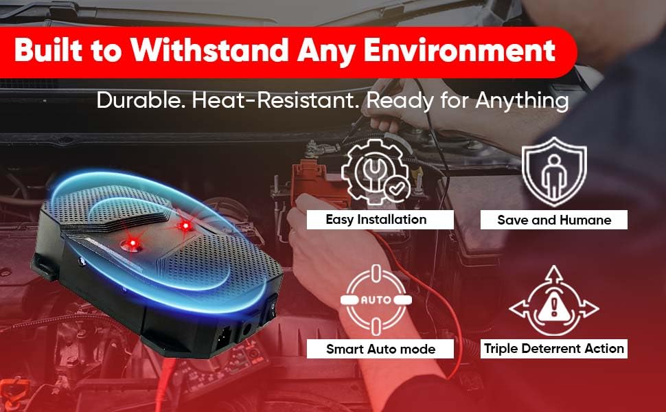 Image of Ultrasonic Rat Repellent for Car & Home | Smart Rodent Control Device with LED Flash, 3 Power Modes & Waterproof Design | Protects Engine, Wires & Garage