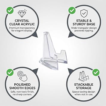 12 Pcs Clear Mini Acrylic Easel Coin Display Stand for Coins and Cards | Anti-Slip Acrylic Clear Coin Stands Trading Card Display Stand Mini Card Holder for Medals Handicrafts Collectibles