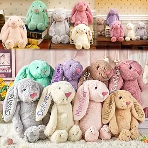 Personalized Easter Bunny Custom Bunny Stuffed Animals With Child's Name Handmade Embroidered Custom Plush Rabbit Toy for Girls Boys Kids Personalized Easter Bunny Custom Bunny Stuffed Animals With Childs Name Handmade Embroidered Custom Plush Rabbit Toy for Girls Boys Kids