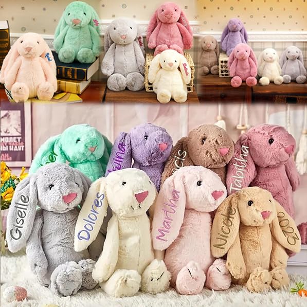 Personalized-Easter-Bunny-Custom-Bunny-Stuffed-Animals-With-Childs-Name-Handmade-Embroidered-Custom-Plush-Rabbit-Toy-for-Girls-Boys-Kids Personalized Easter Bunny Custom Bunny Stuffed Animals With Childs Name Handmade Embroidered Custom Plush Rabbit Toy for Girls Boys Kids