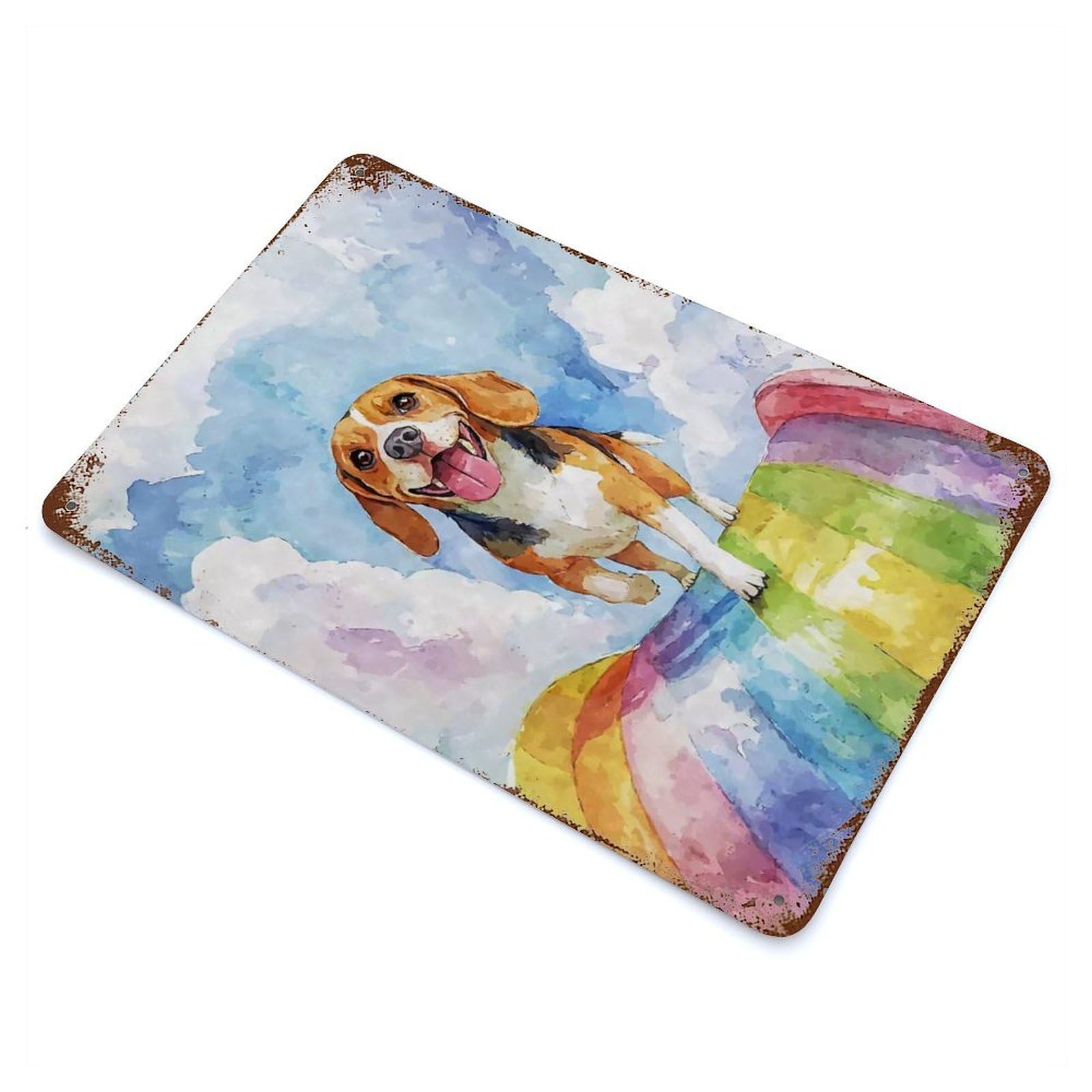 Beagle Rainbow Bridge 11.8"x7.9" Vintage Rust Metal Sign, Shabby Chic Decor for Garage, Bar And Workshop Decor