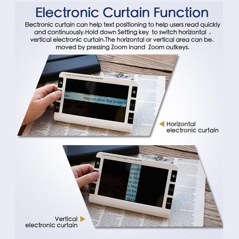 Low Vision Digital Magnifier 7 Inch Portable - 2X-32X Zoom, Foldable ng Aid with 19 Color Modes & 5 Levels Brightness - Ideal for Visually Impaired Users