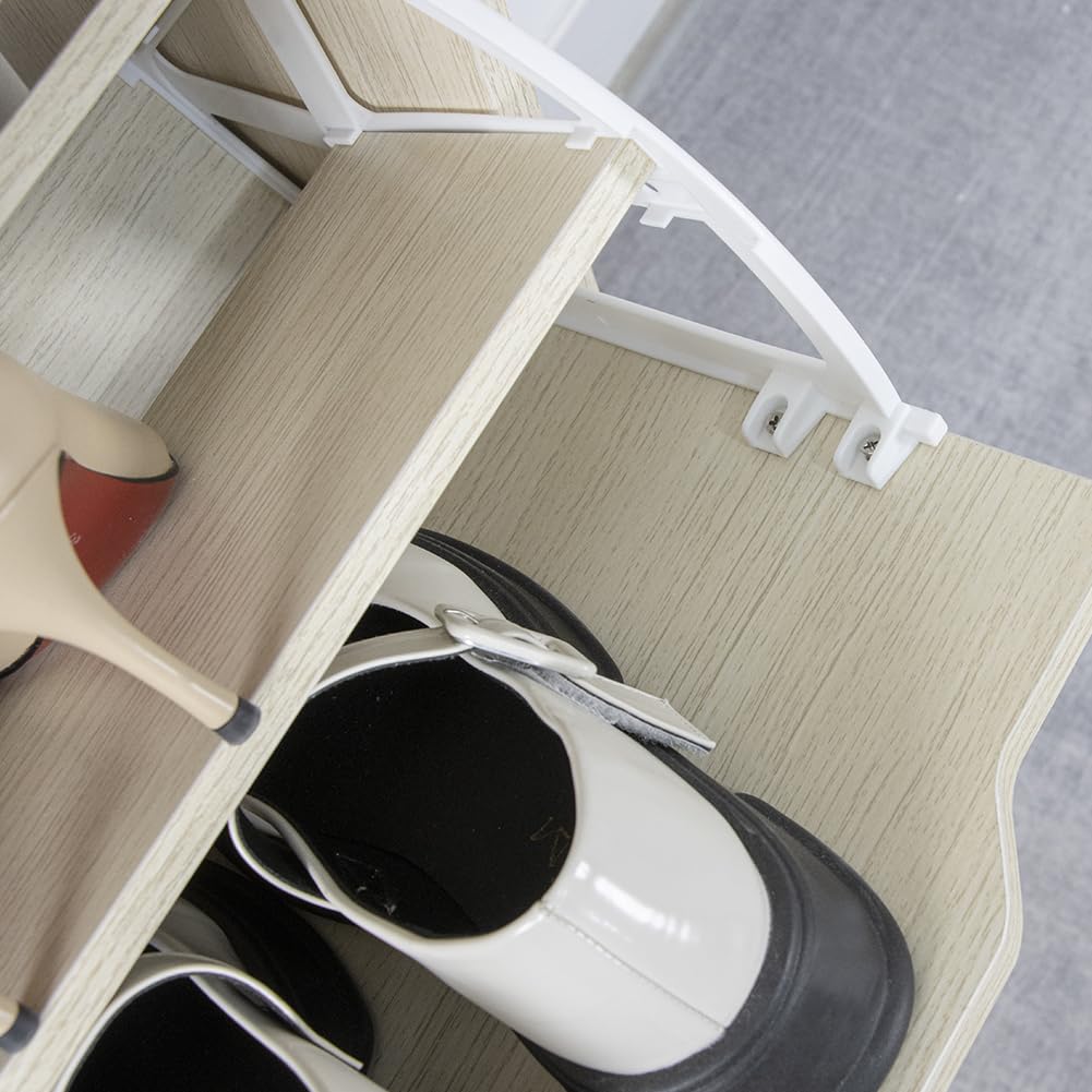 BAKAJI Szafka na buty MDF drewniany stojak na buty z 3 drzwiami wysuwanymi uchwytami podwójna głębokość kompaktowy rozmiar slim 63 x 24 x 115 cm zajmuje mało miejsca wejście do domu (wiąz)