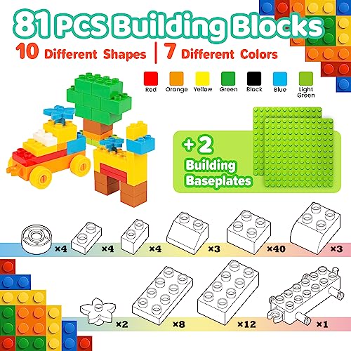 WYSWYG Classic Big Building Blocks Set 81 Pcs with 2 Baseplates, Large Construction Bricks Compatible with Duplo - Image 2