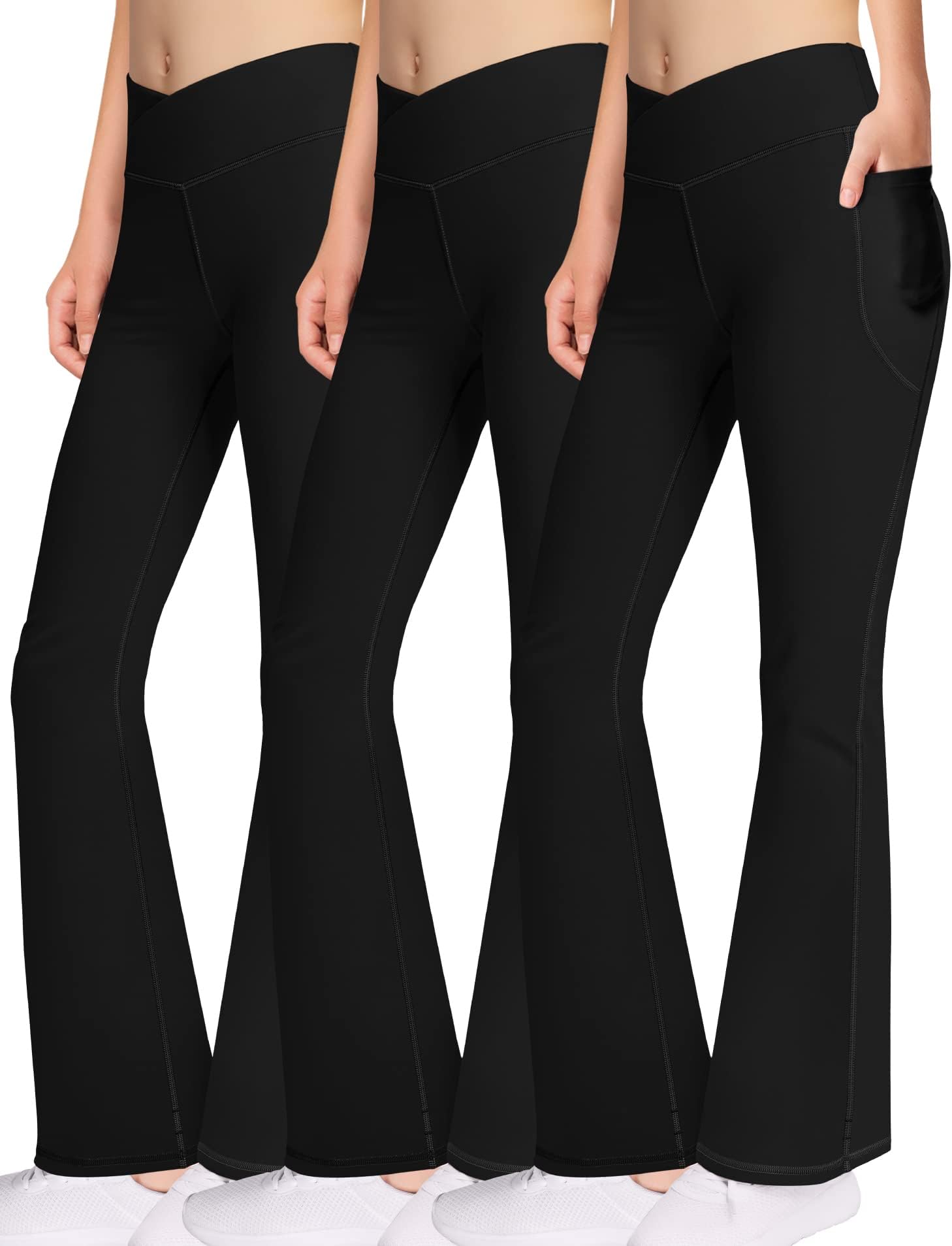 Bootcut Yoga Pants Flare Leggings for Girls - Crossover High Waisted Dance Pants with Pockets for Teens