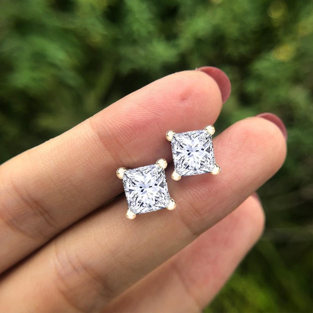 Princess cut Diamond Stud (IGI Certified (0.70ct & up) ScrewBack 14K from (0.04ct - 2.00ct, Clarity-I2)