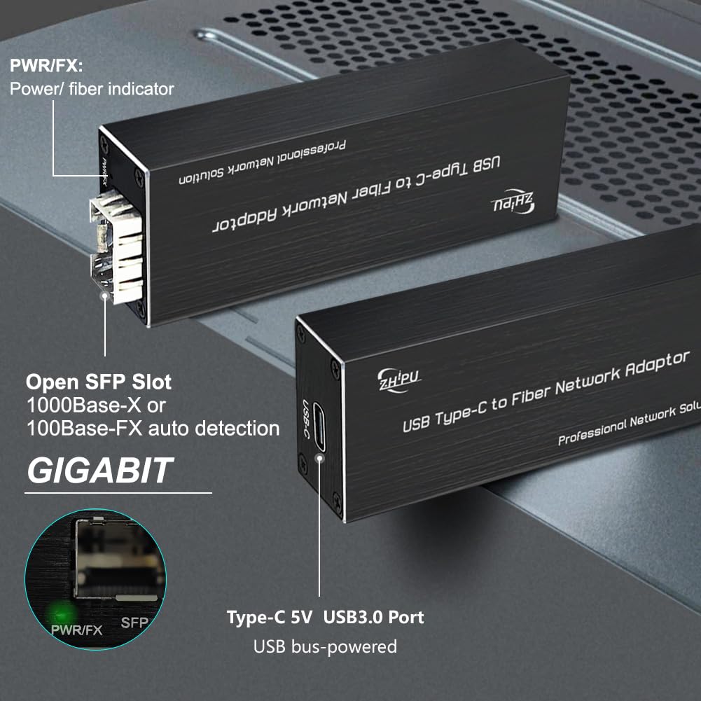 USB 3.0 a 100/1000base-X SFP Gigabit Fiber Scheda di rete | Adattatore di rete da USB C a fibra, scheda di rete Gigabit tipo C 5V SFP, supportata per Windows e Linux