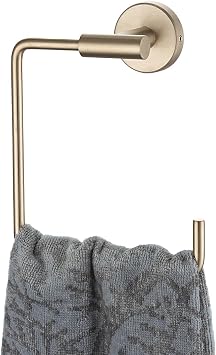 JQK Towel Ring Champagne Bronze, Stainless Steel Square Ring Towel Holder for Bathroom, 6 Inch Wall Mount, TR140-CB