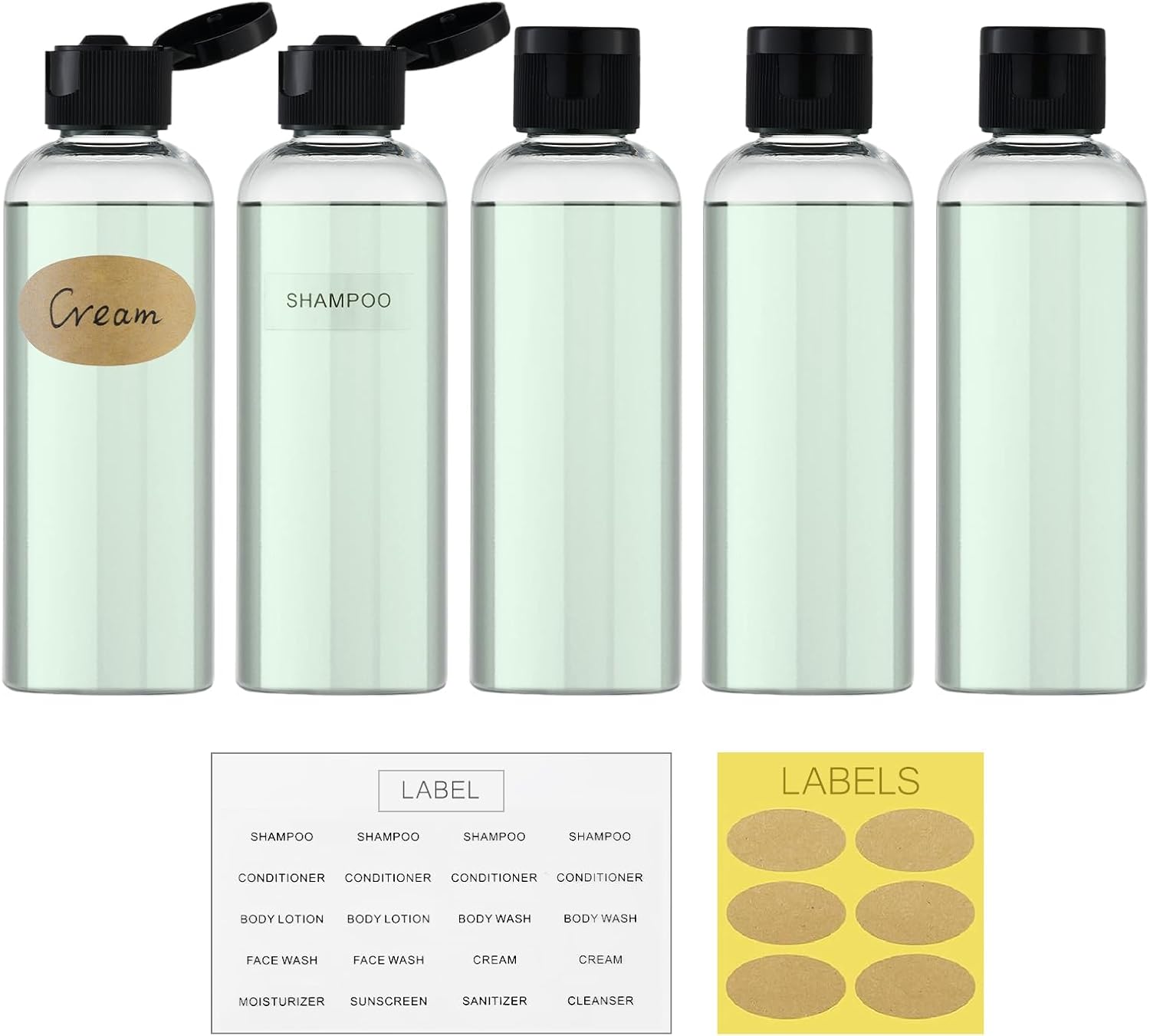 LISAPACK 3.4oz TSA Approved Leakproof Travel Bottles - 5 Squeeze Toiletries Containers for Shampoo, Conditioner, Lotion