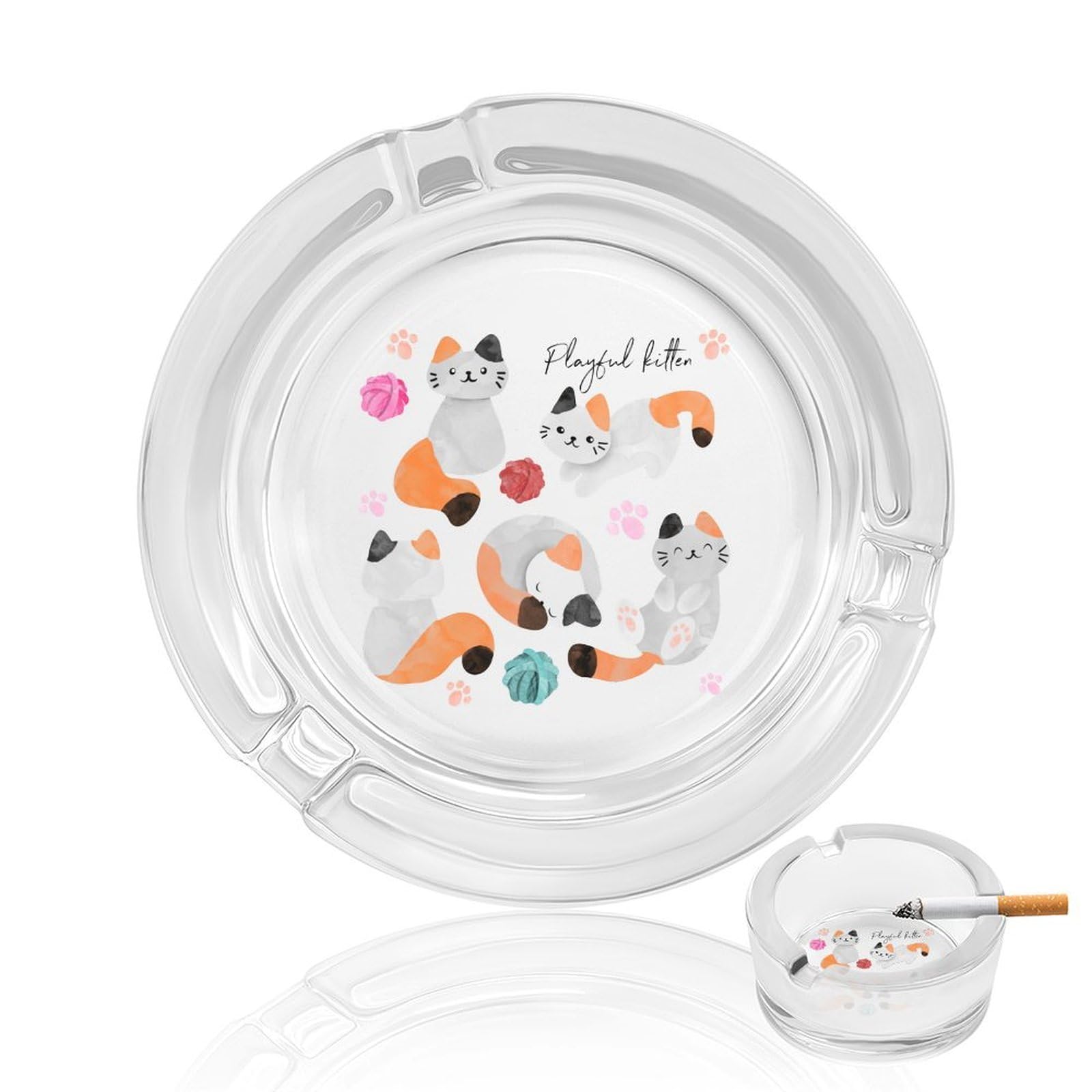 Watercolor Cats Ashtray Portable Round Glass Outdoor Ash Tray for Home Office Garden Pub