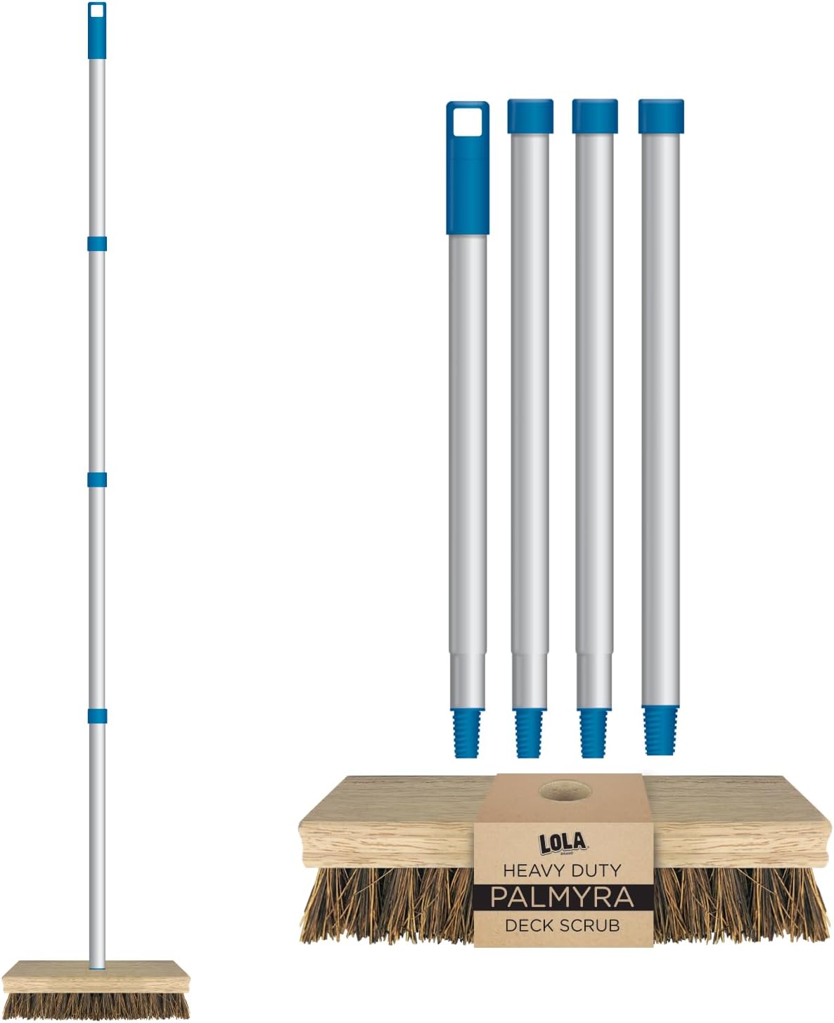 LOLA Deck Scrub Brush, 9" x 3.5" Head w/Palmyra Bristles for Outdoor Cleaning, Removes Dirt & Grime from Patios, Decks, Grout, 1 Count