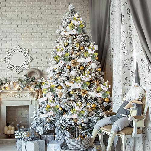 Christmas Tree Picks, 8 Pcs Artificial White Berry Picks Artificial Pine Branches With White Cute Birds Frosted Holly Floral Picks For Winter Holiday Decor, Holiday Crafts, Wreath Garland (8, White) #TOP3