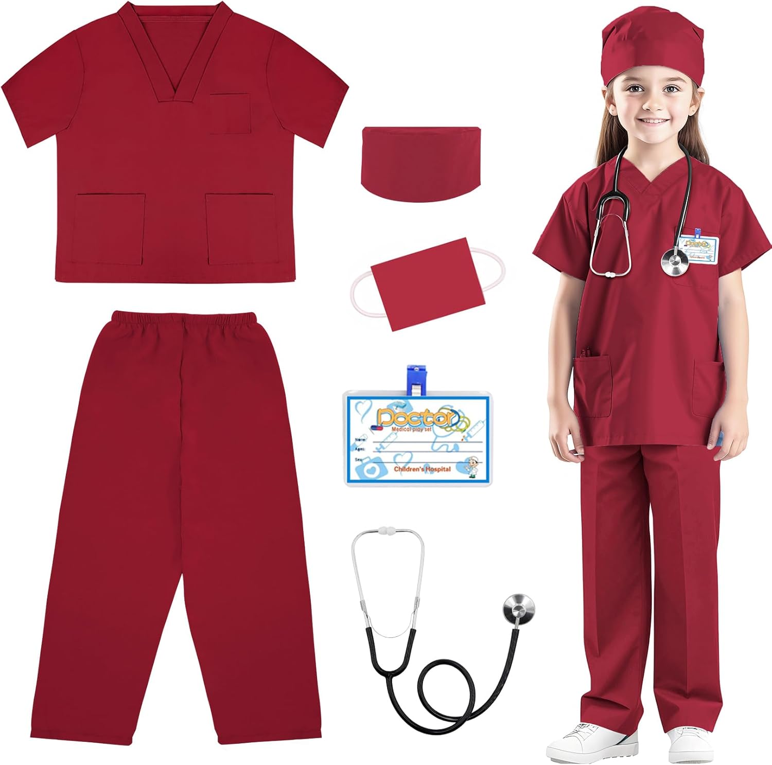 RioRand Doctor Costume for Kids,Toddler Nurse Scrubs with Accessories Christmas Dress Up Cosplay For Boys Girls 3-12 Years