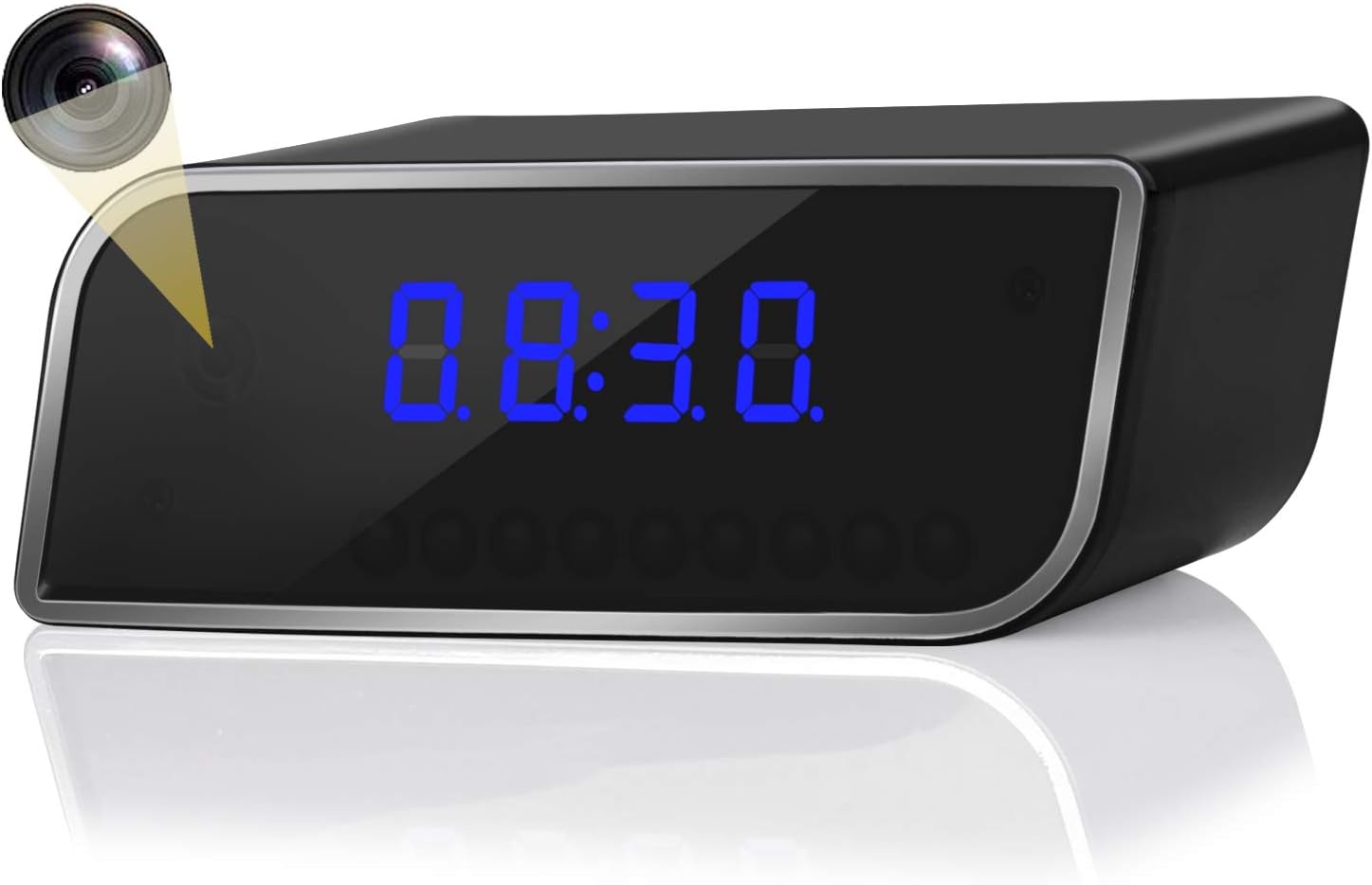 Alarm Camera Clock, Wireless WiFi Camera 1080P Clock Camera with Night Vision Function and Motion Detection Angle, can be viewed remotely Through APP, Suitable for Home Security